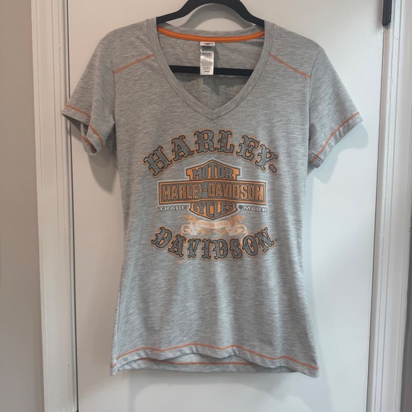 Harley Davidson Womens T-Shirt Gray Orange Orange Park Florida Large - Picture 1 of 6